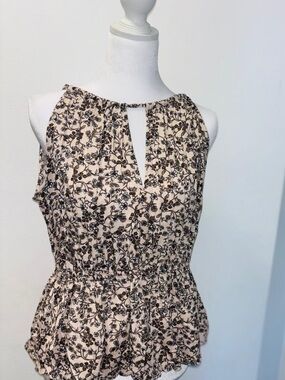 Old Navy Cream Floral Sleeveless Midi Dress with Keyhole